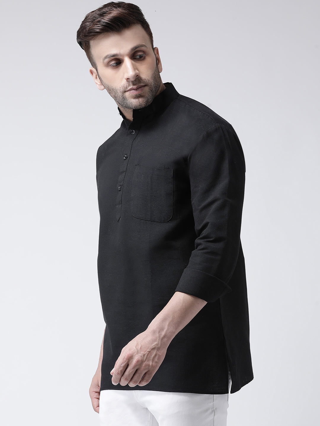 RIAG Black Color Long Sleeves Men's Cotton Short Kurta