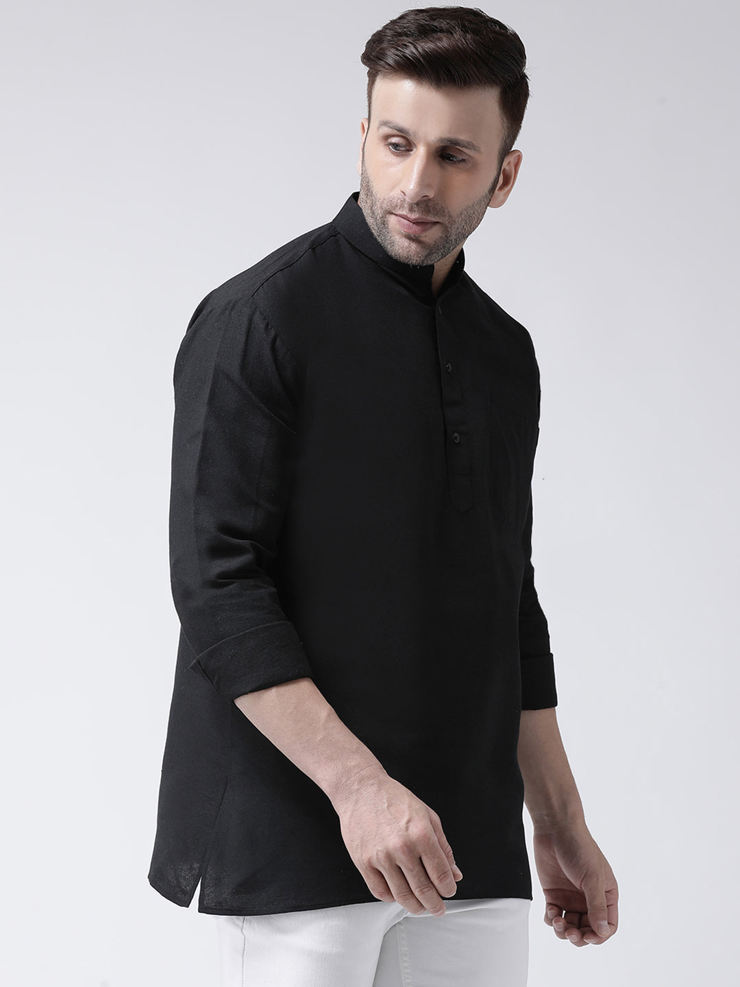 RIAG Black Color Long Sleeves Men's Cotton Short Kurta