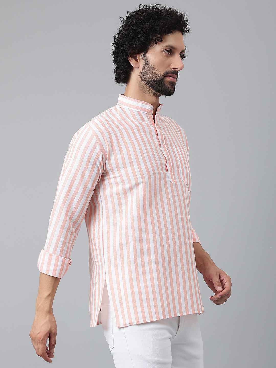 RIAG Orange Color Long Sleeves Casual Men's Cotton Short Kurta