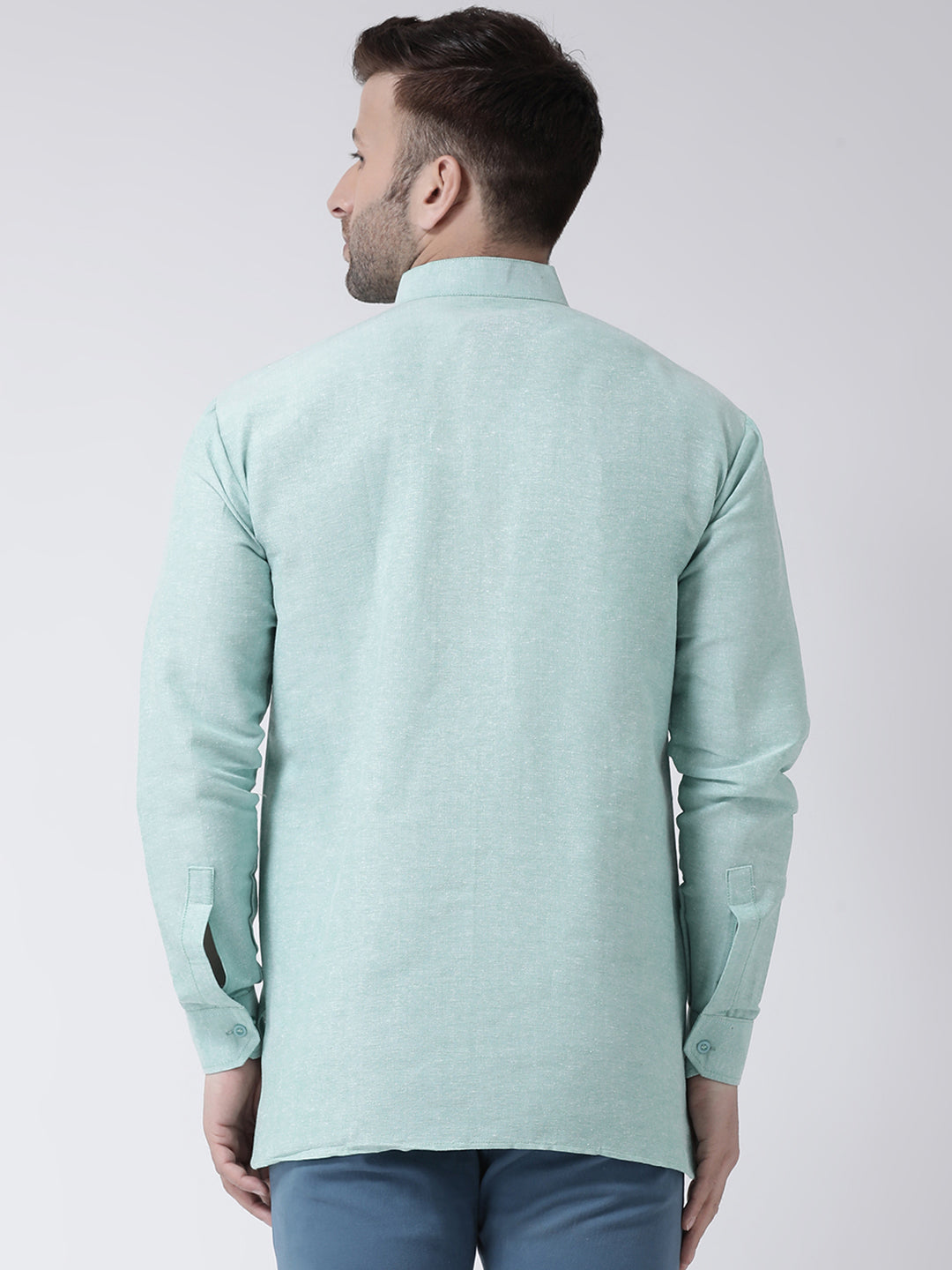 RIAG Green Color Long Sleeves Men's Cotton Short Kurta