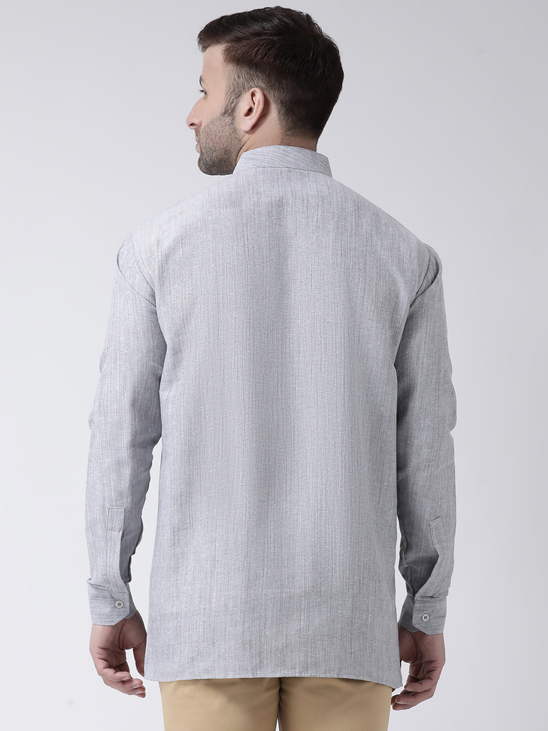 RIAG Grey Color Long Sleeves Men's Cotton Short Kurta