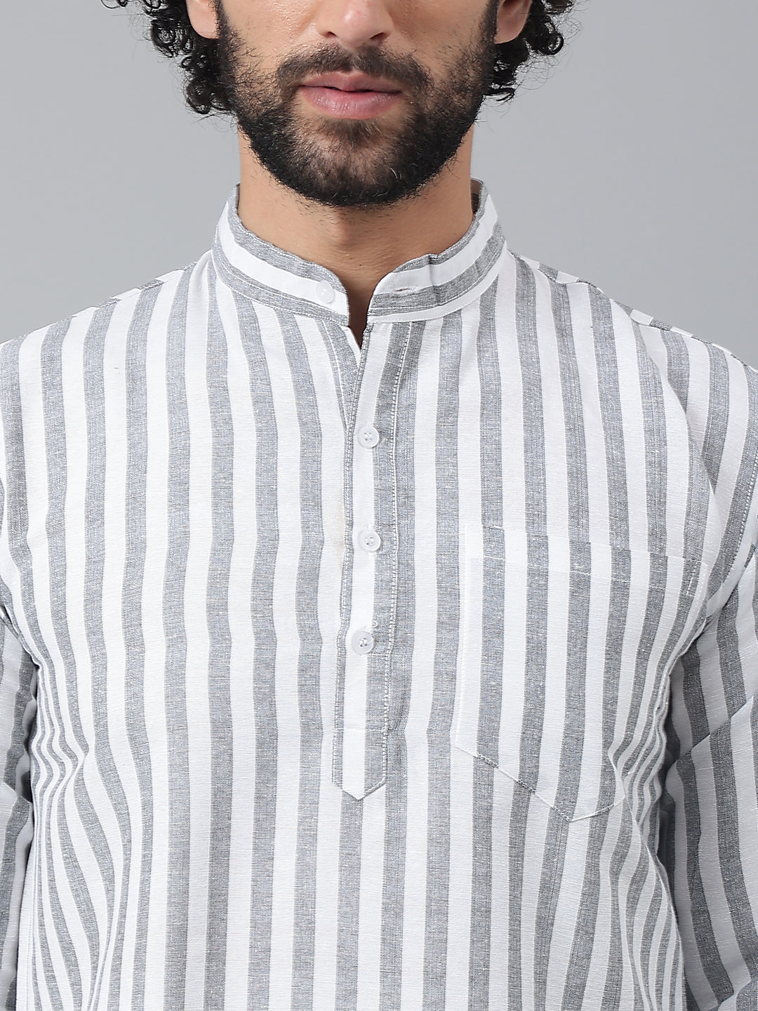 RIAG Grey Color Long Sleeves Casual Men's Cotton Short Kurta