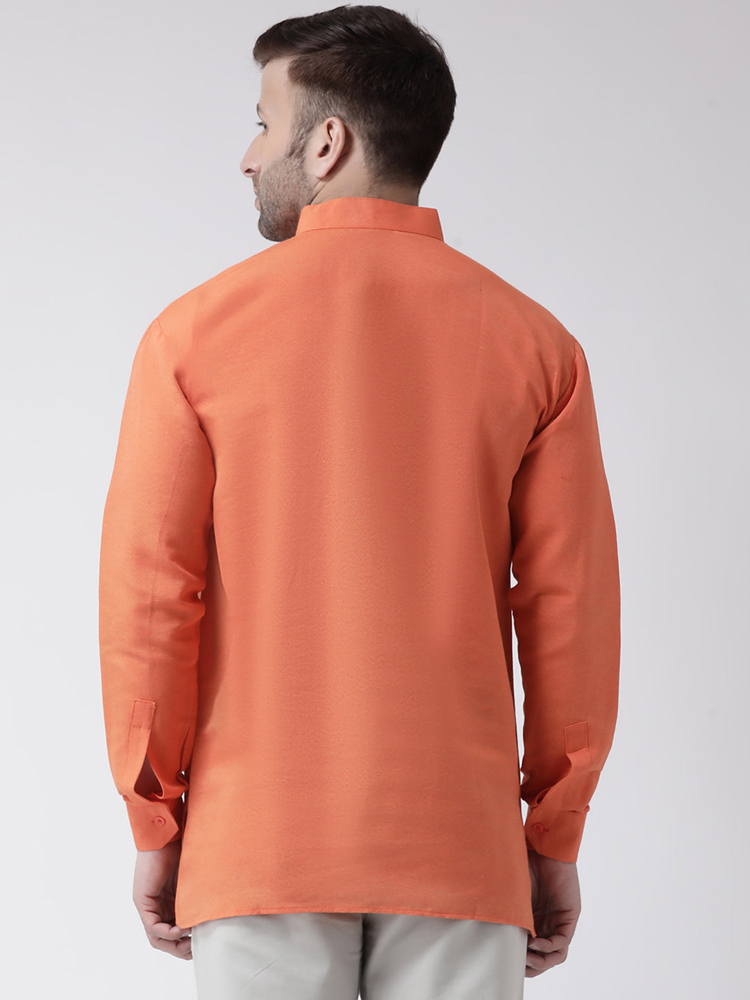RIAG Orange Color Long Sleeves Men's Cotton Short Kurta