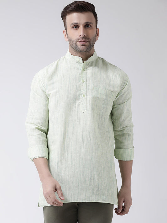 RIAG Green Color Long Sleeves Men's Cotton Short Kurta