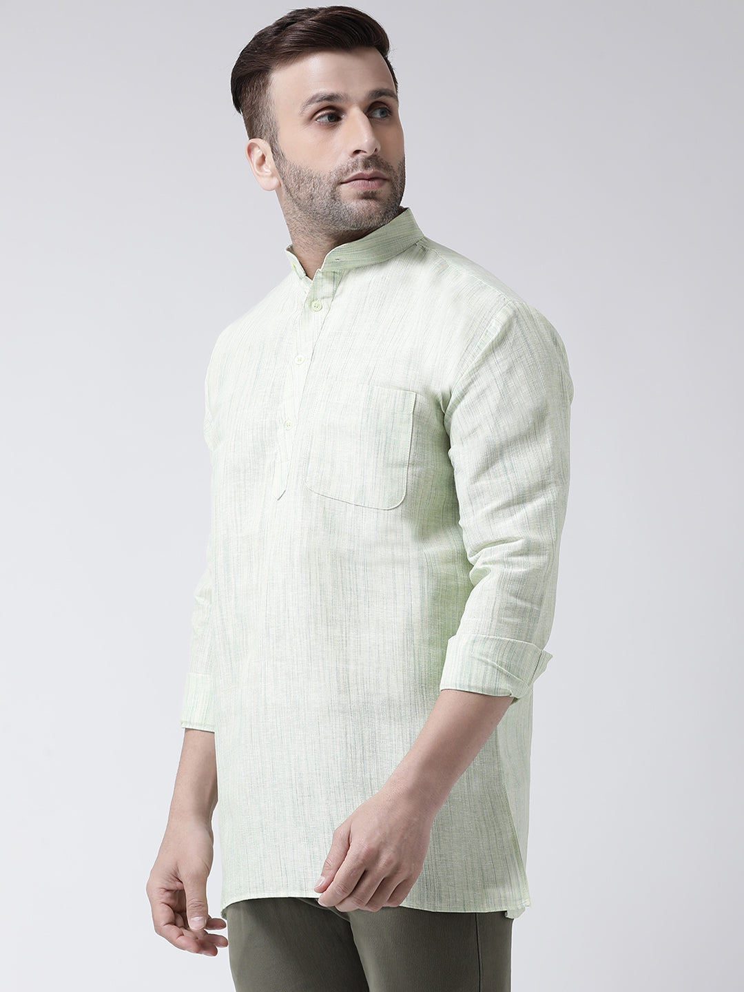 RIAG Green Color Long Sleeves Men's Cotton Short Kurta