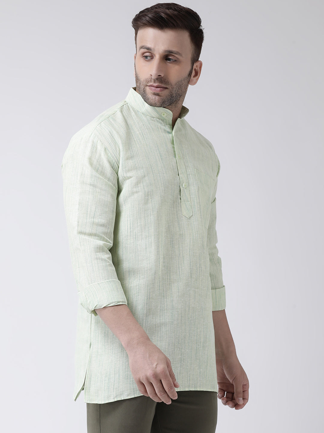RIAG Green Color Long Sleeves Men's Cotton Short Kurta