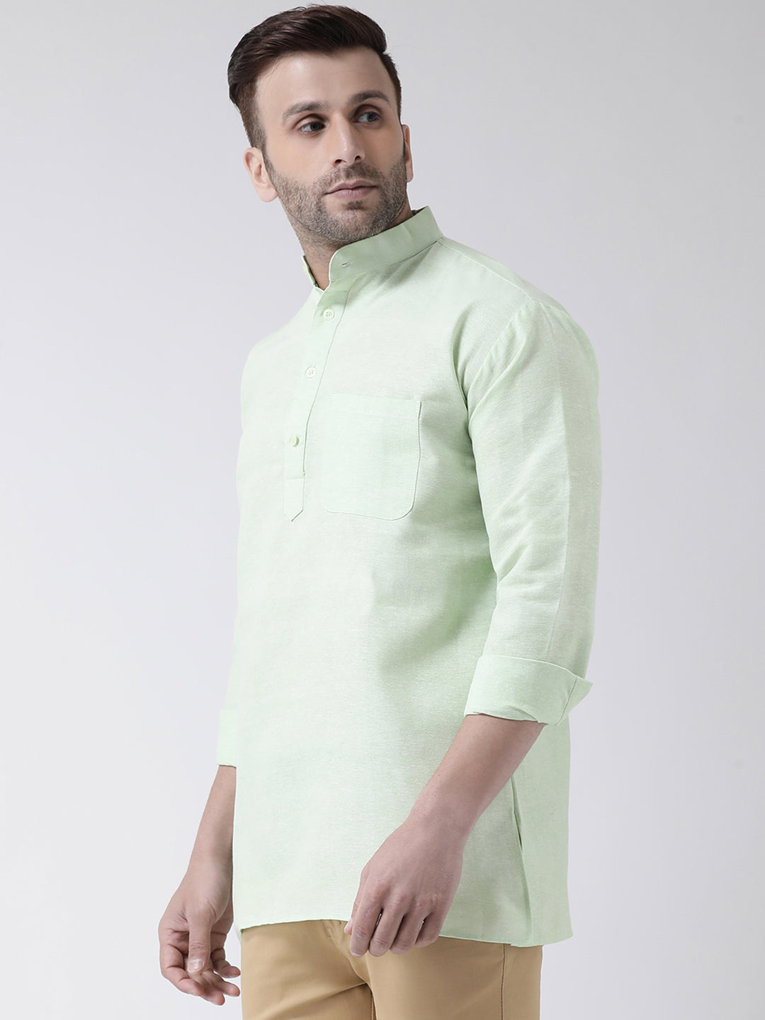 RIAG Green Color Long Sleeves Men's Cotton Short Kurta