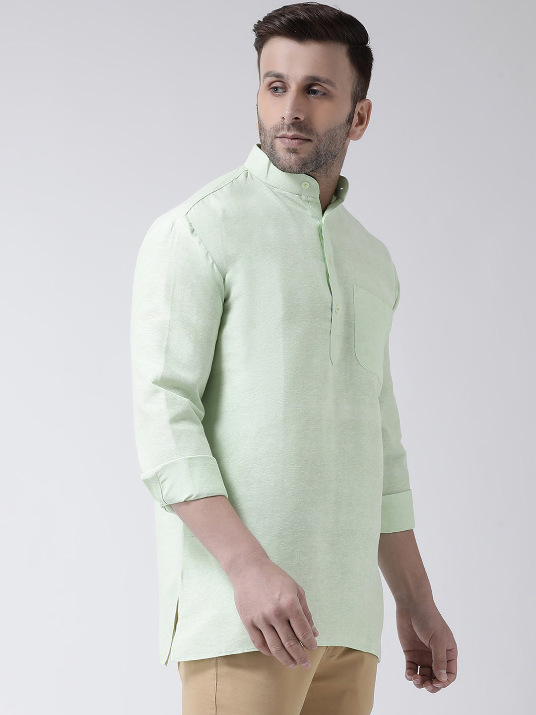RIAG Green Color Long Sleeves Men's Cotton Short Kurta