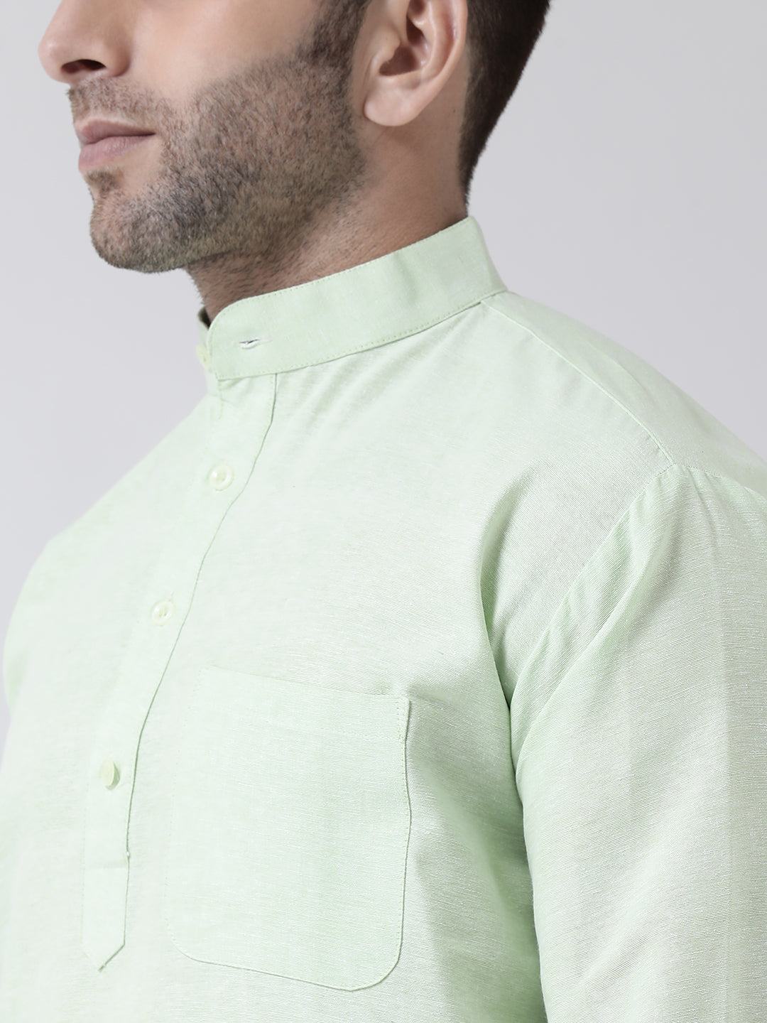 RIAG Green Color Long Sleeves Men's Cotton Short Kurta