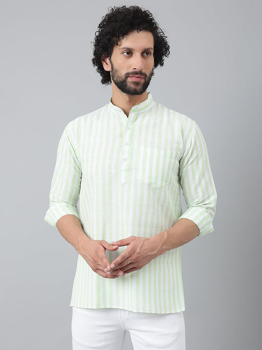 RIAG Green Color Long Sleeves Casual Men's Cotton Short Kurta
