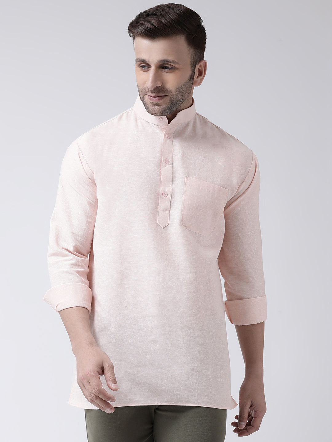 RIAG Beige Color Long Sleeves Men's Cotton Short Kurta
