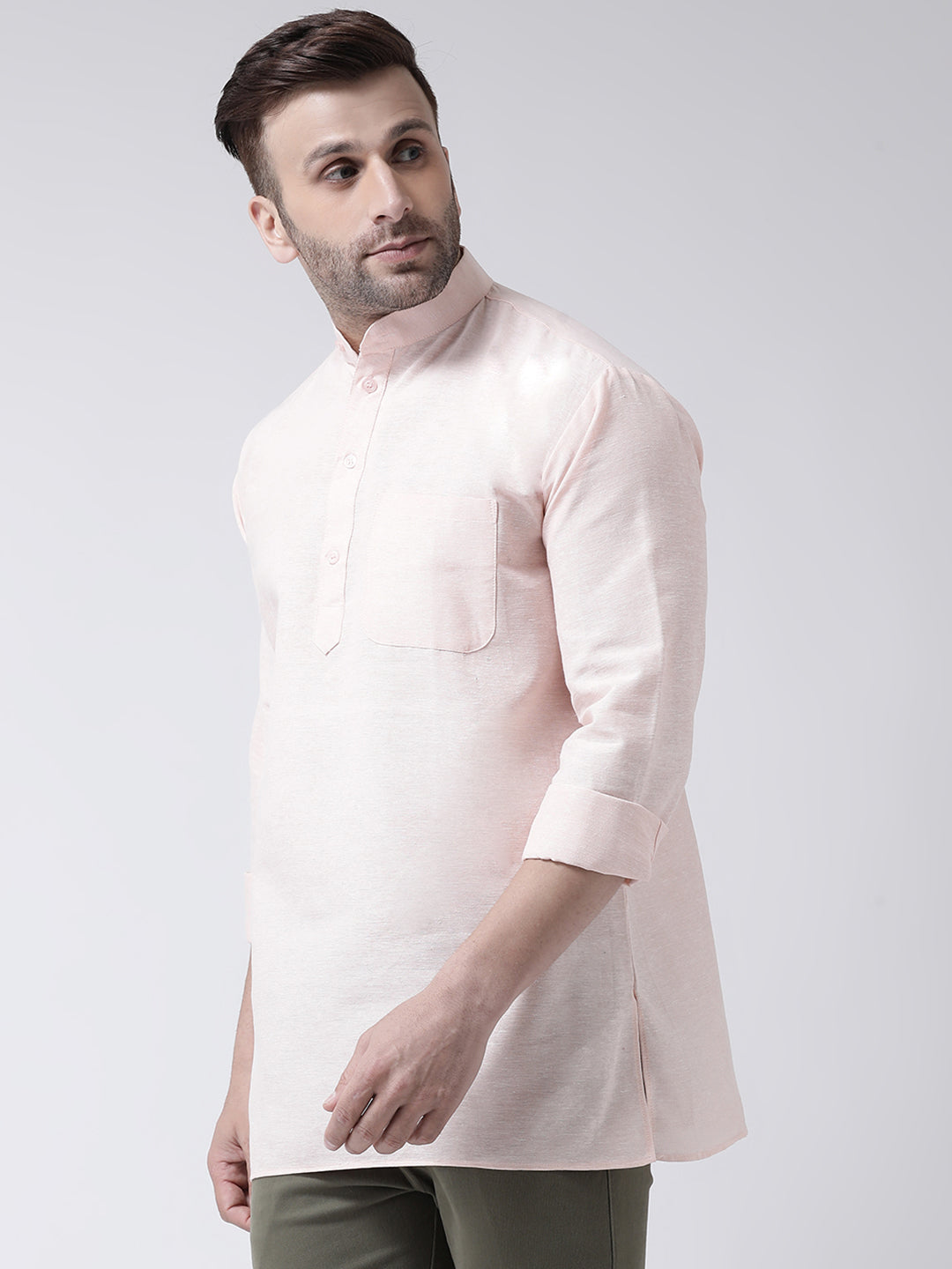 RIAG Beige Color Long Sleeves Men's Cotton Short Kurta