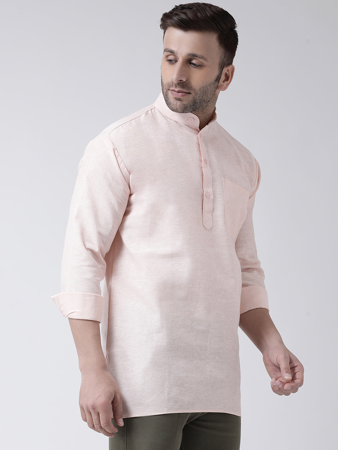RIAG Beige Color Long Sleeves Men's Cotton Short Kurta