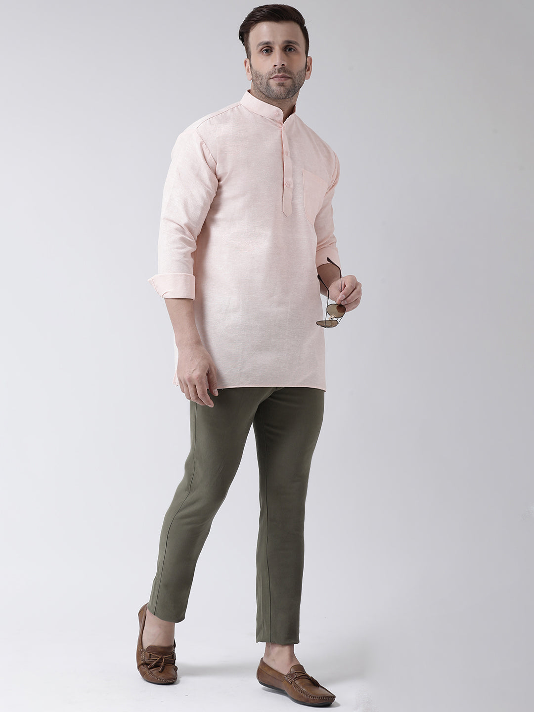 RIAG Beige Color Long Sleeves Men's Cotton Short Kurta