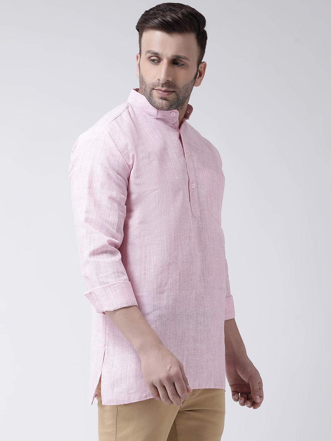 RIAG Pink Color Long Sleeves Men's Cotton Short Kurta
