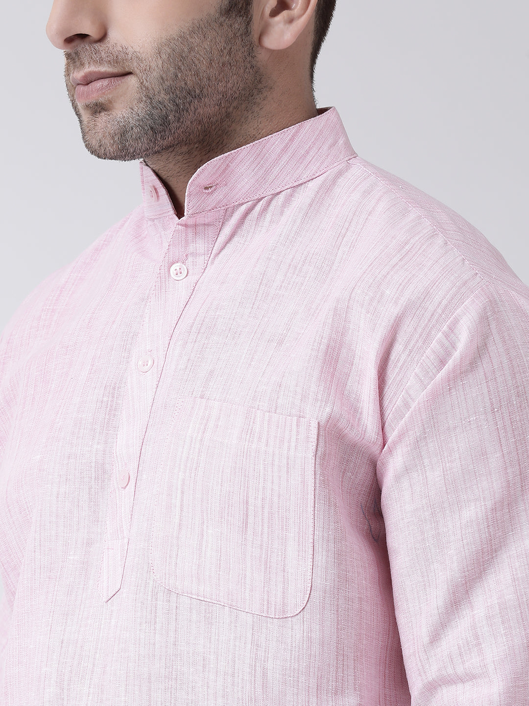 RIAG Pink Color Long Sleeves Men's Cotton Short Kurta