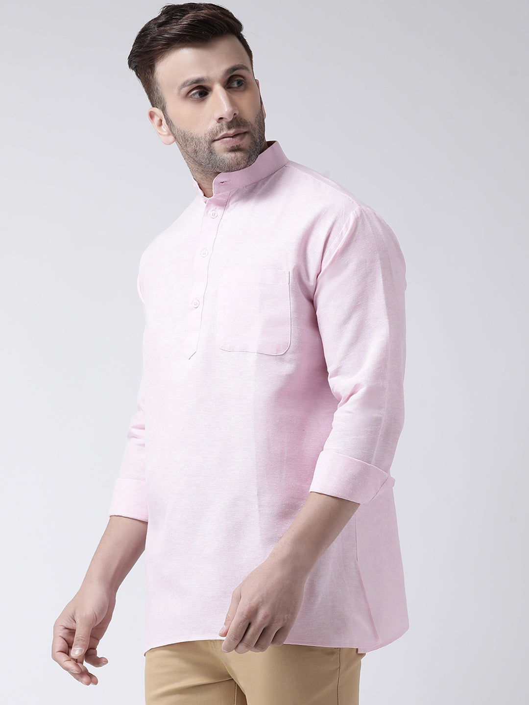 RIAG Pink Color Long Sleeves Men's Cotton Short Kurta