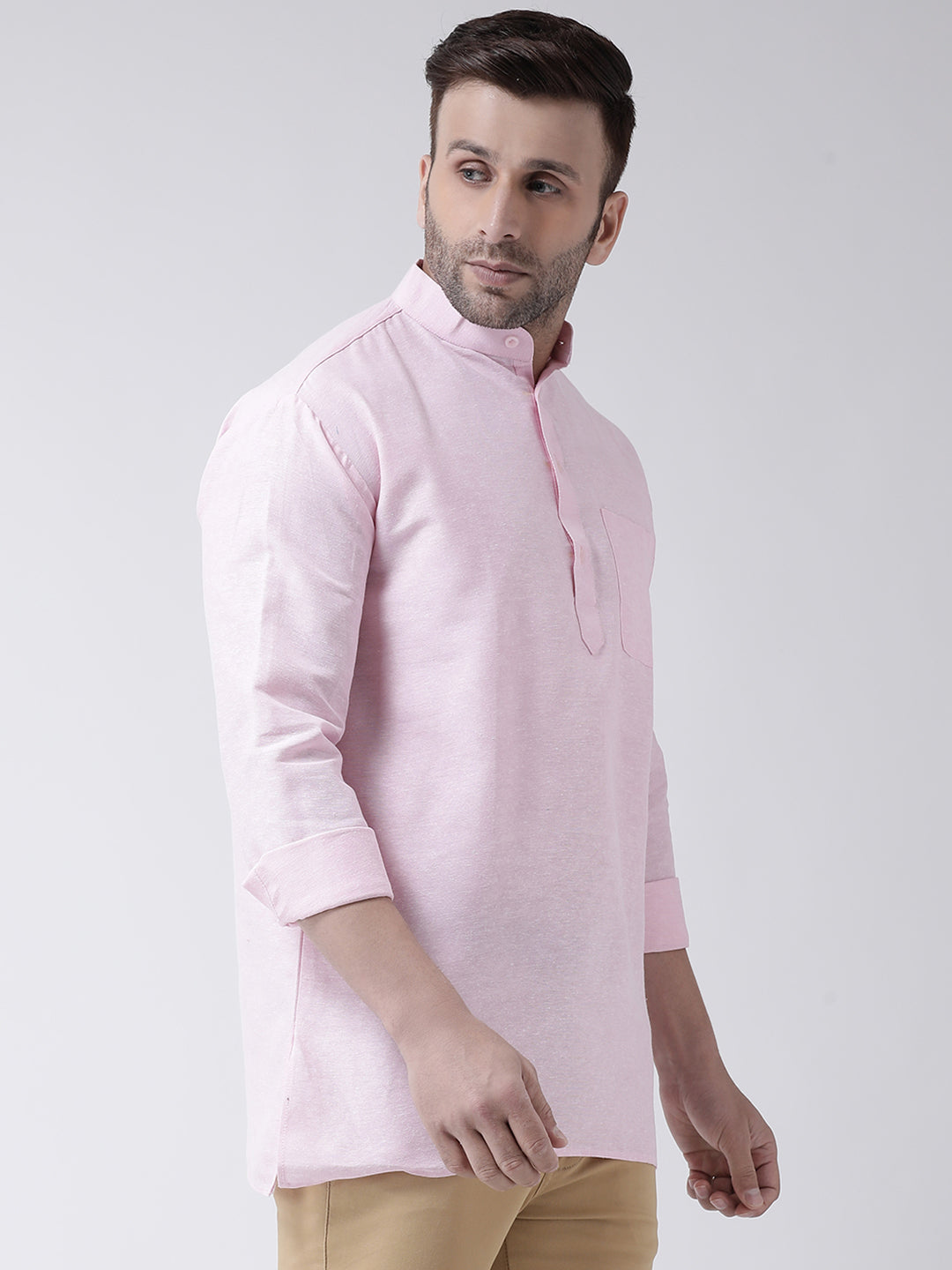 RIAG Pink Color Long Sleeves Men's Cotton Short Kurta