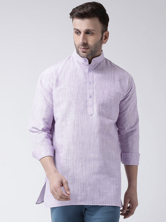 RIAG Purple Color Long Sleeves Men's Cotton Short Kurta