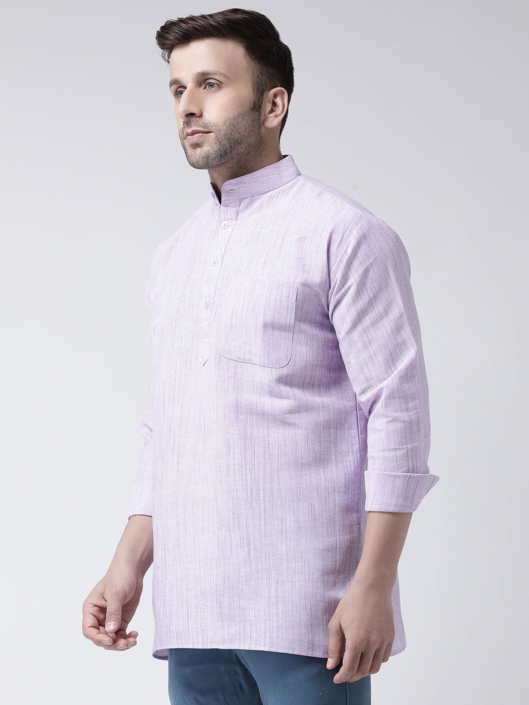 RIAG Purple Color Long Sleeves Men's Cotton Short Kurta