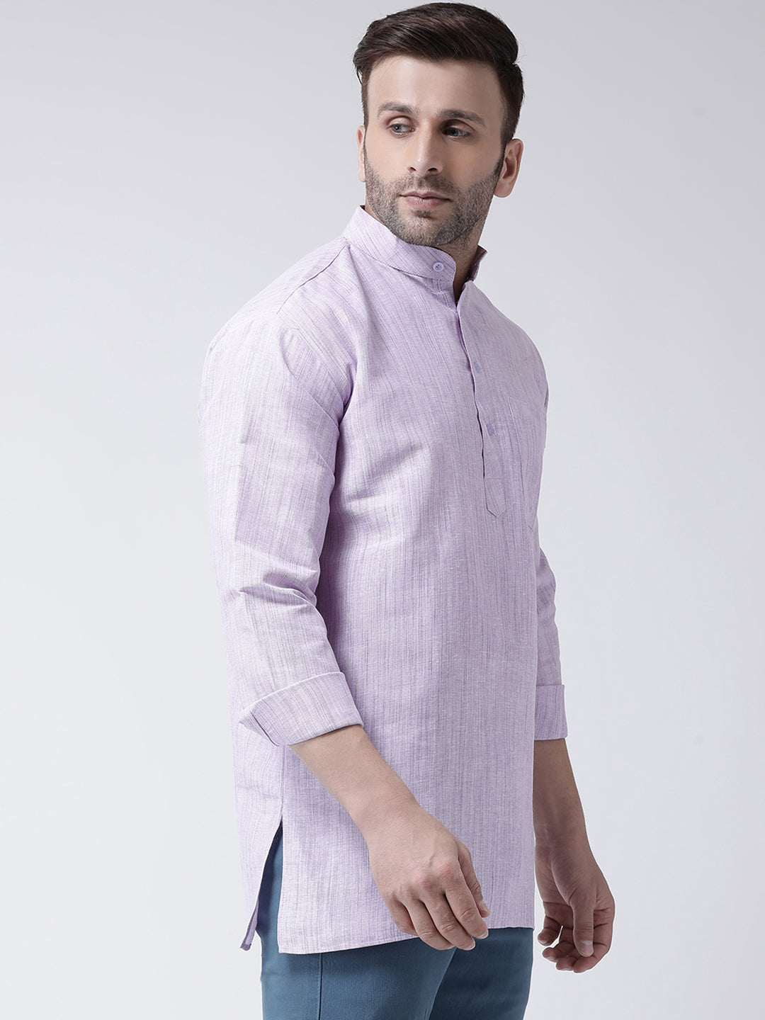 RIAG Purple Color Long Sleeves Men's Cotton Short Kurta