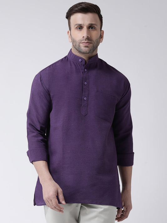 RIAG Purple Color Long Sleeves Men's Cotton Short Kurta