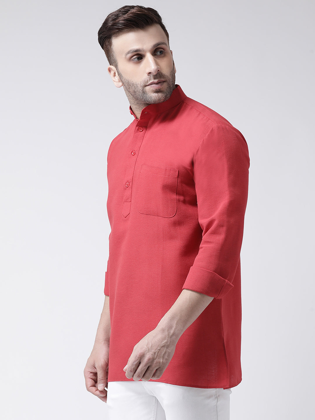 RIAG Red Color Long Sleeves Men's Cotton Short Kurta