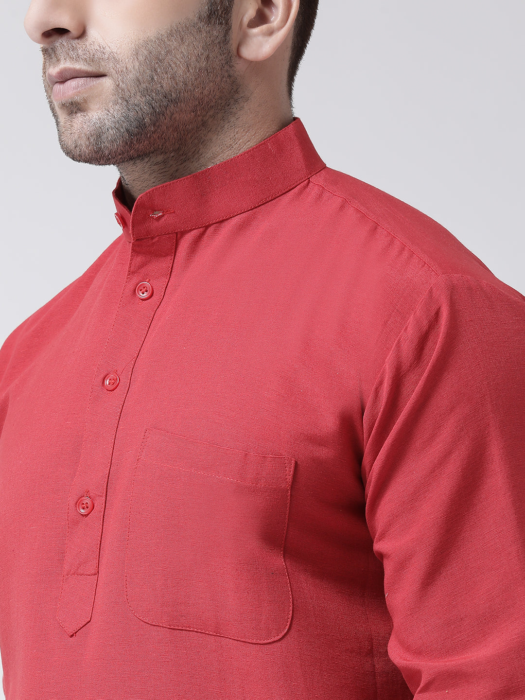 RIAG Red Color Long Sleeves Men's Cotton Short Kurta