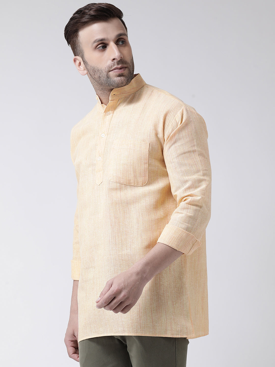 RIAG Beige Color Long Sleeves Men's Cotton Short Kurta