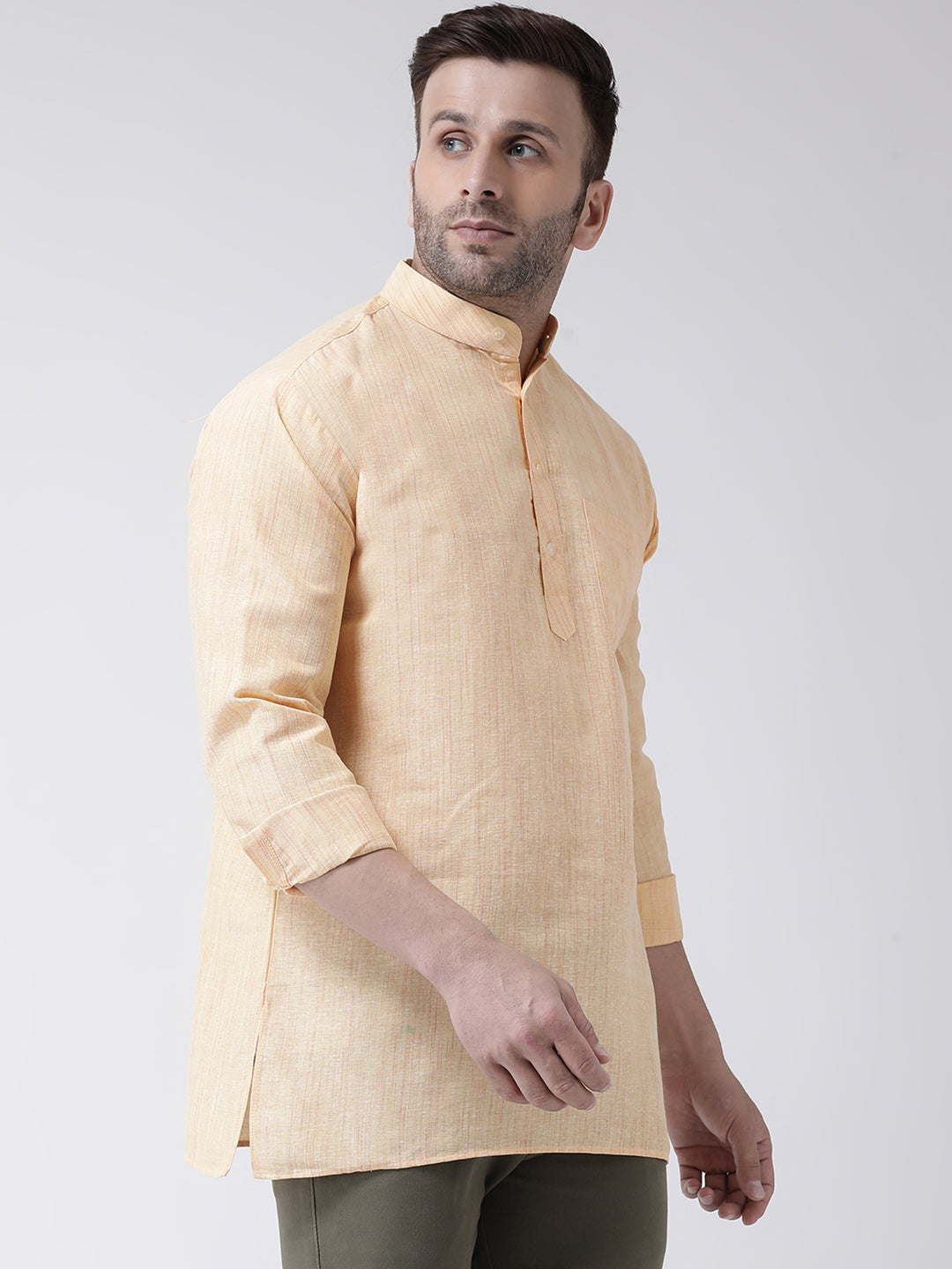 RIAG Beige Color Long Sleeves Men's Cotton Short Kurta