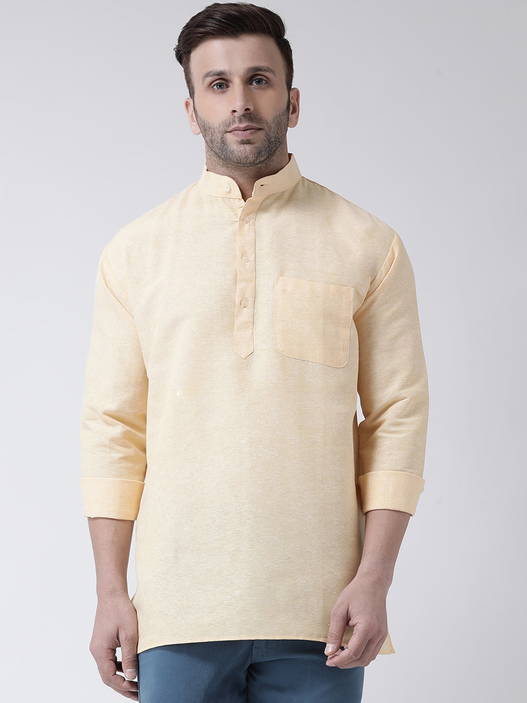 RIAG Beige Color Long Sleeves Men's Cotton Short Kurta