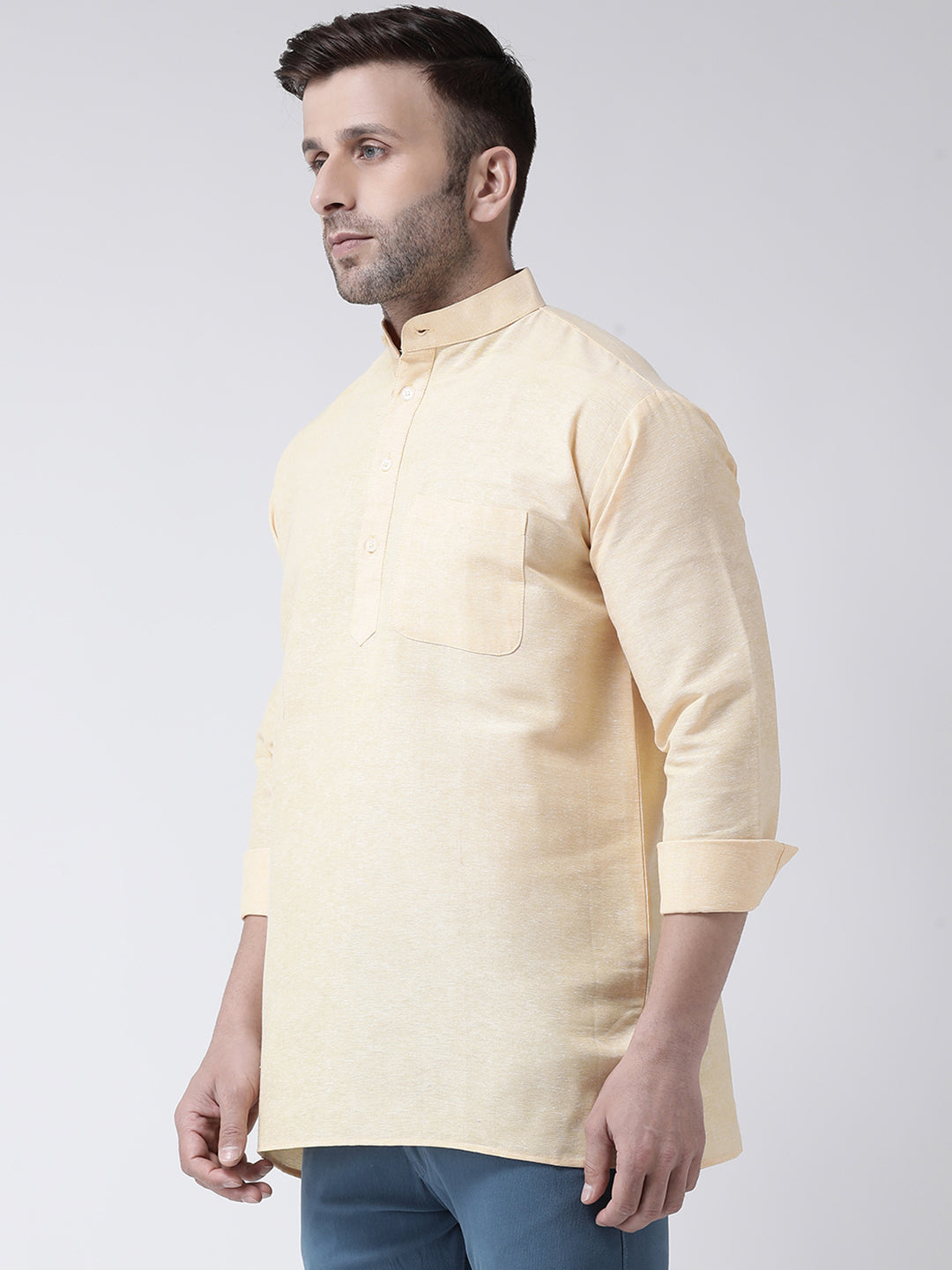 RIAG Beige Color Long Sleeves Men's Cotton Short Kurta