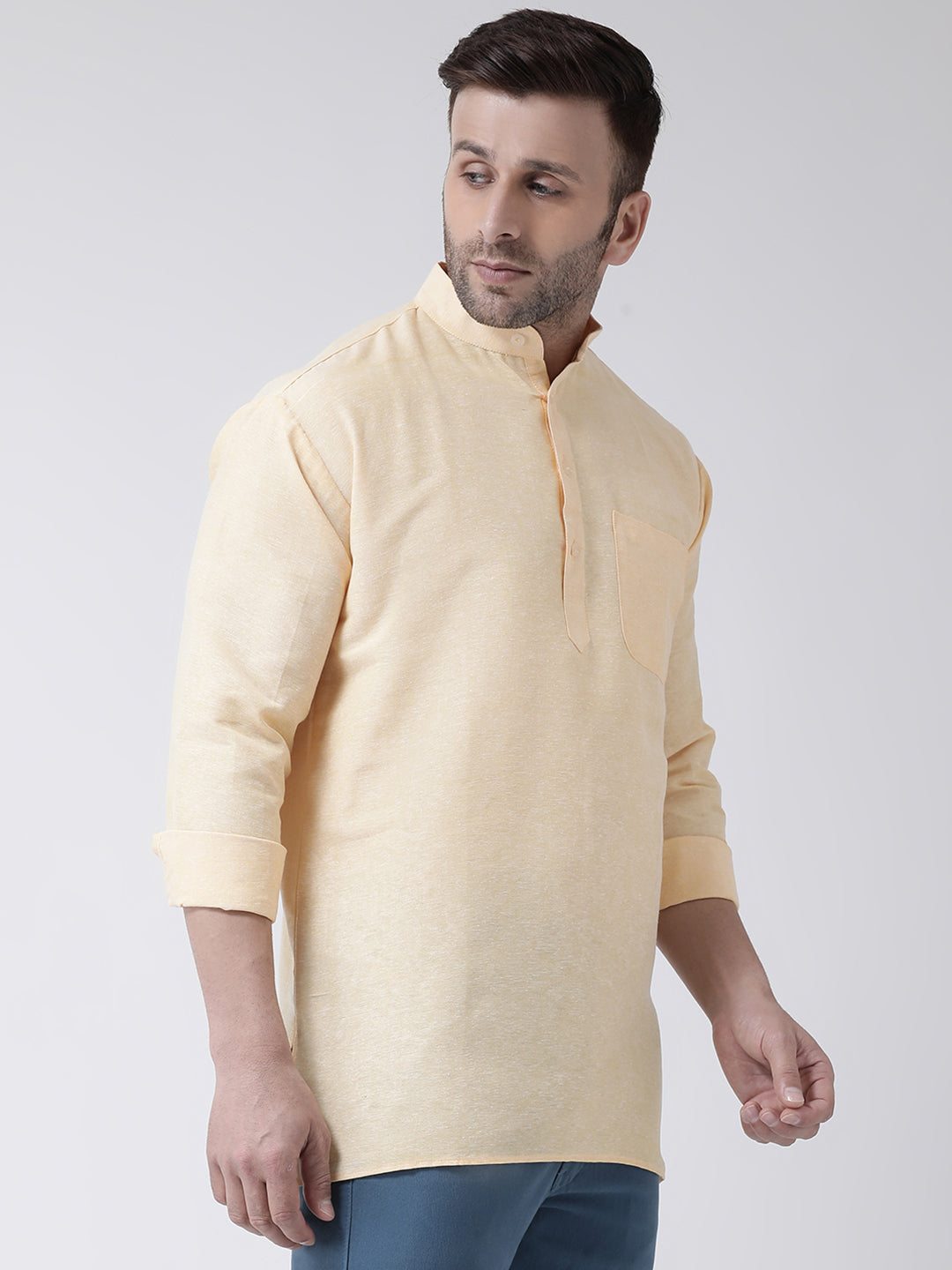 RIAG Beige Color Long Sleeves Men's Cotton Short Kurta