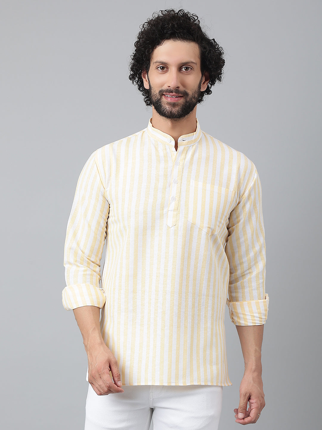 RIAG Beige Color Long Sleeves Casual Men's Cotton Short Kurta