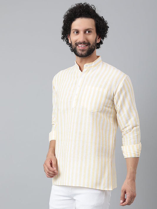 RIAG Beige Color Long Sleeves Casual Men's Cotton Short Kurta