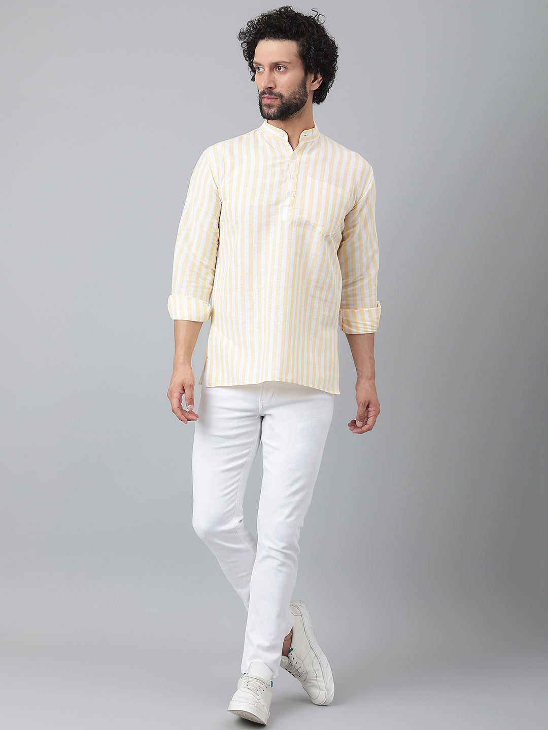 RIAG Beige Color Long Sleeves Casual Men's Cotton Short Kurta