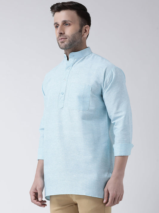 RIAG Light Blue Color Long Sleeves Men's Cotton Short Kurta