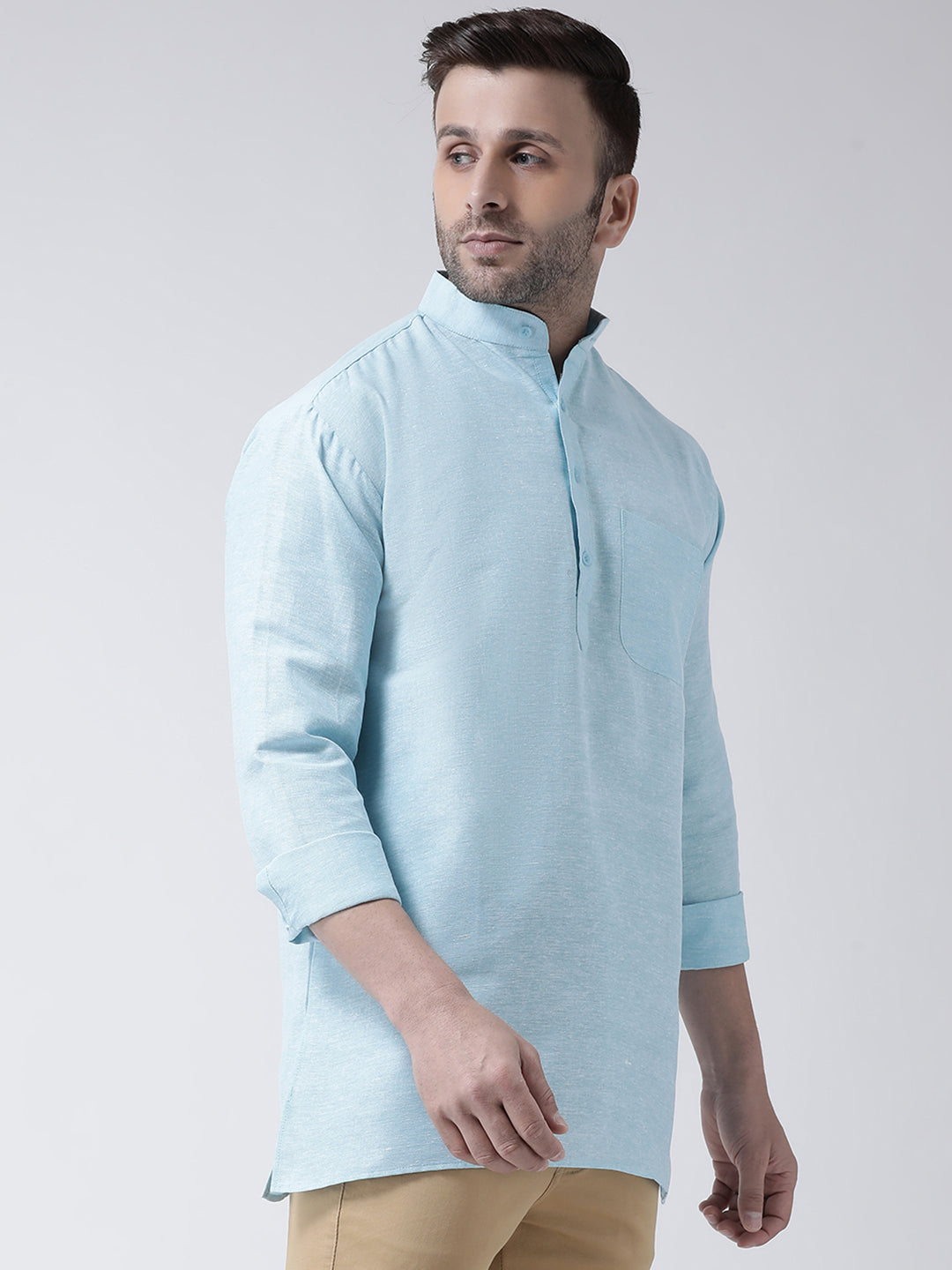 RIAG Light Blue Color Long Sleeves Men's Cotton Short Kurta