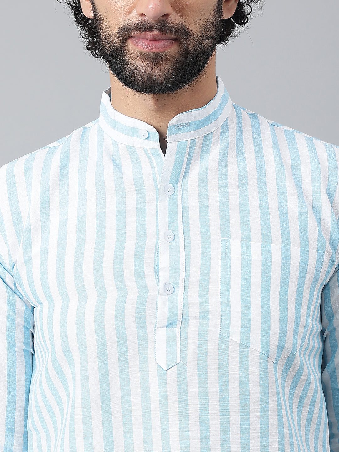 RIAG Blue Color Long Sleeves Casual Men's Cotton Short Kurta