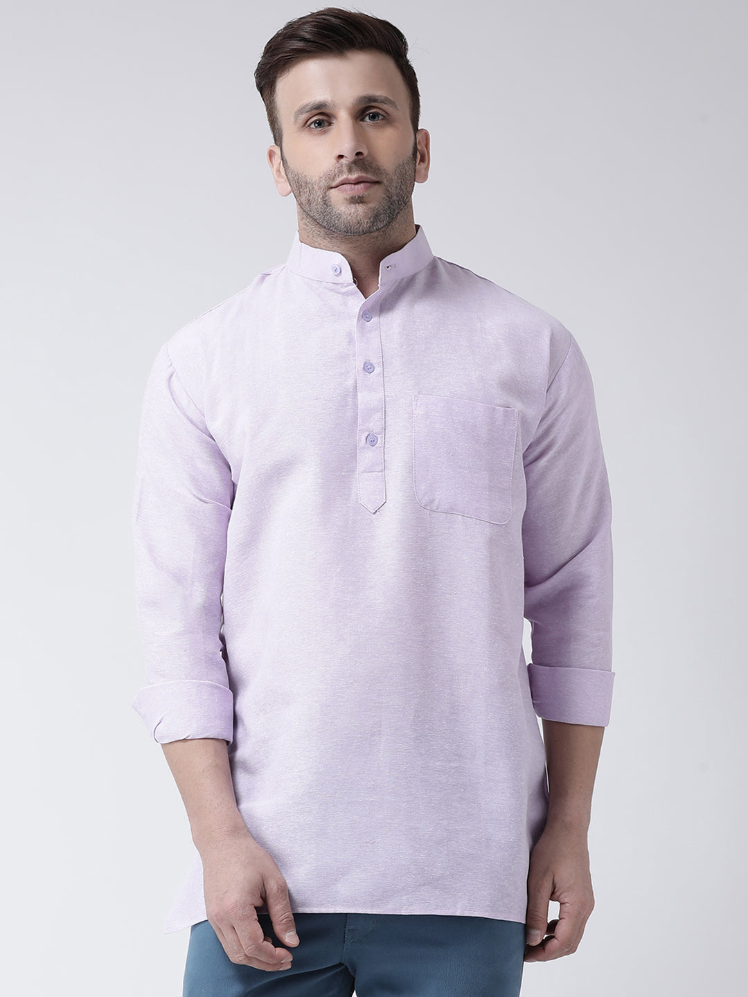 RIAG Purple Color Long Sleeves Men's Cotton Short Kurta