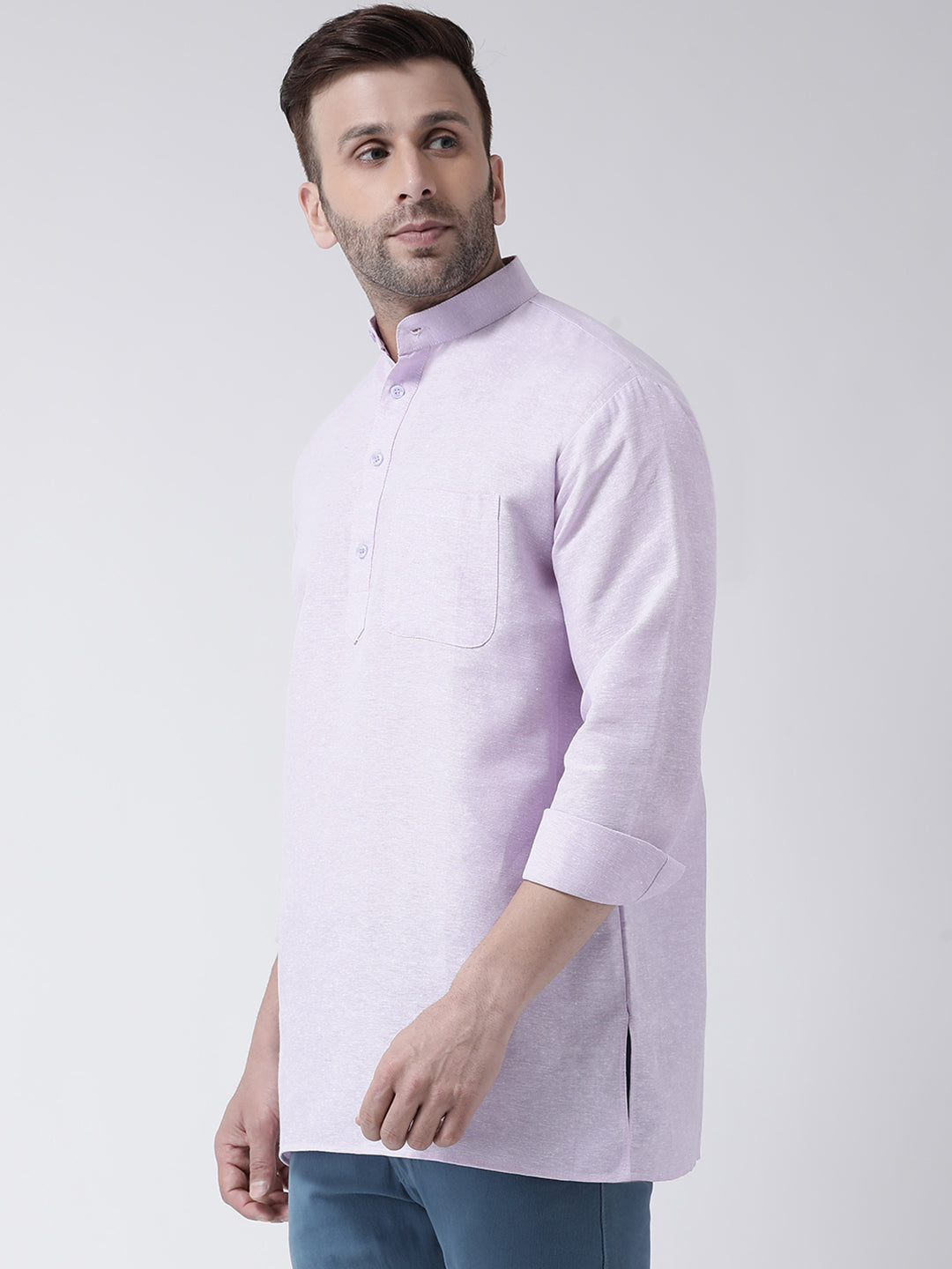 RIAG Purple Color Long Sleeves Men's Cotton Short Kurta