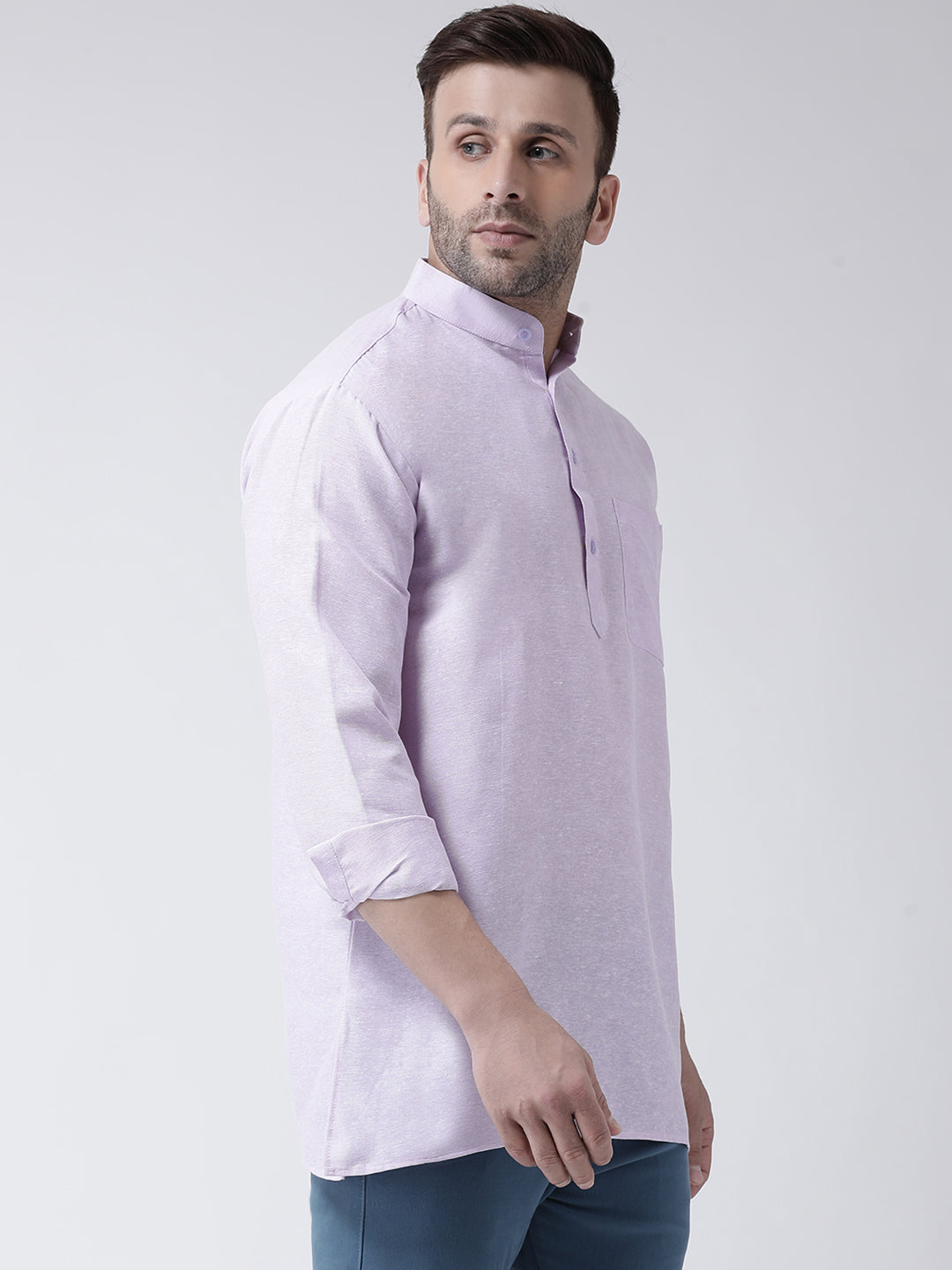 RIAG Purple Color Long Sleeves Men's Cotton Short Kurta