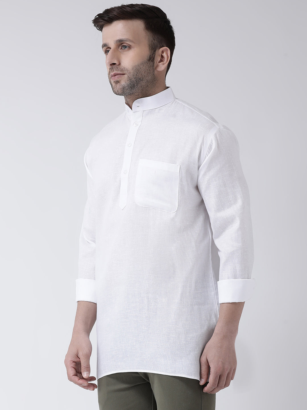 RIAG White Color Long Sleeves Men's Cotton Short Kurta