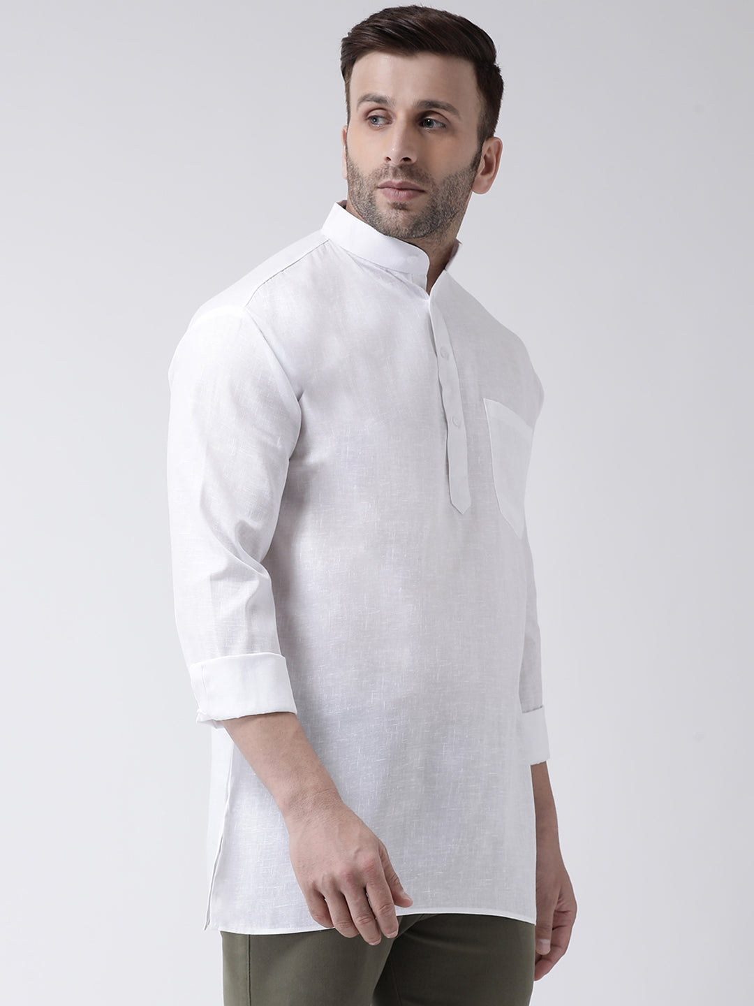 RIAG White Color Long Sleeves Men's Cotton Short Kurta