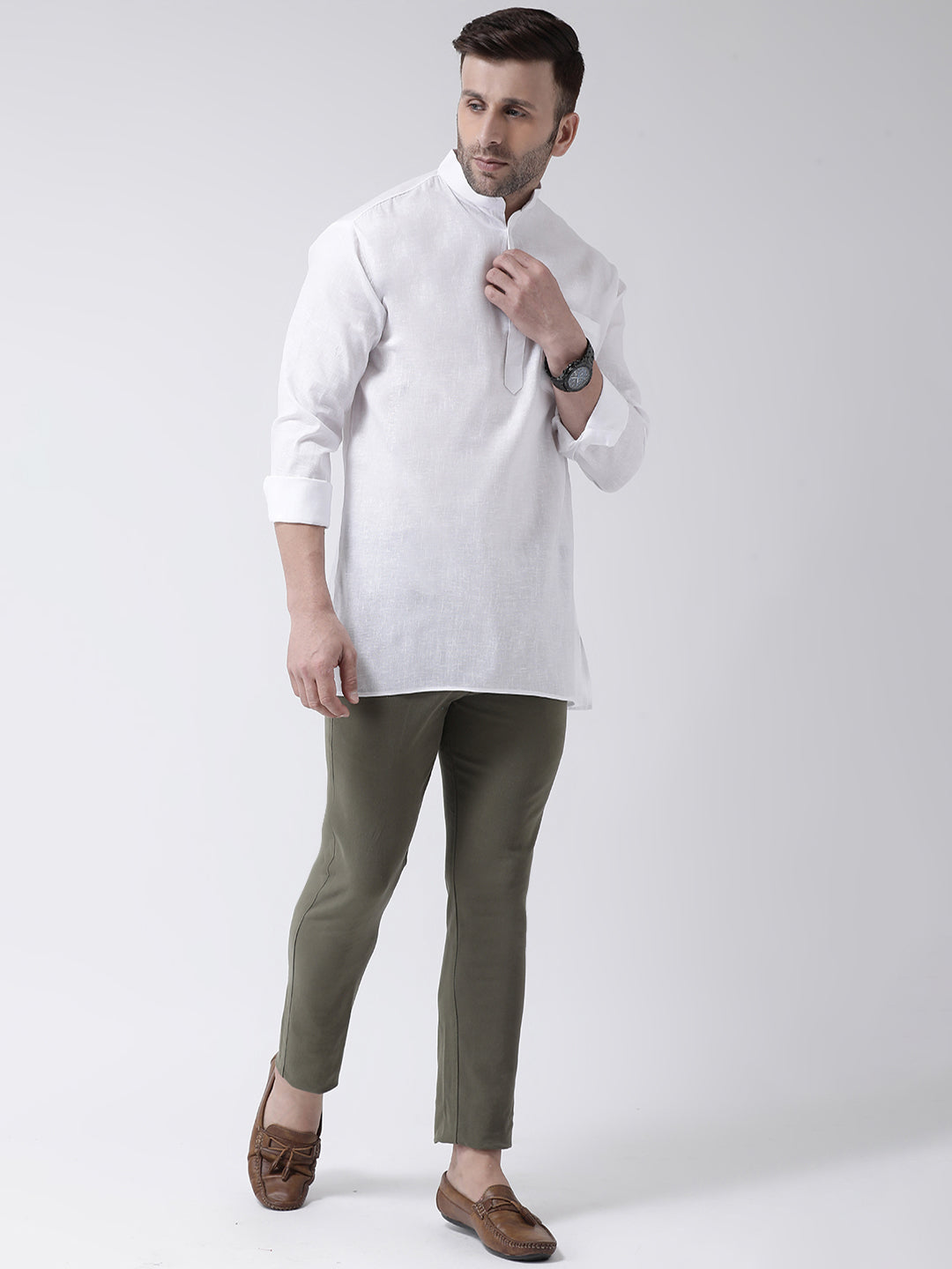 RIAG White Color Long Sleeves Men's Cotton Short Kurta