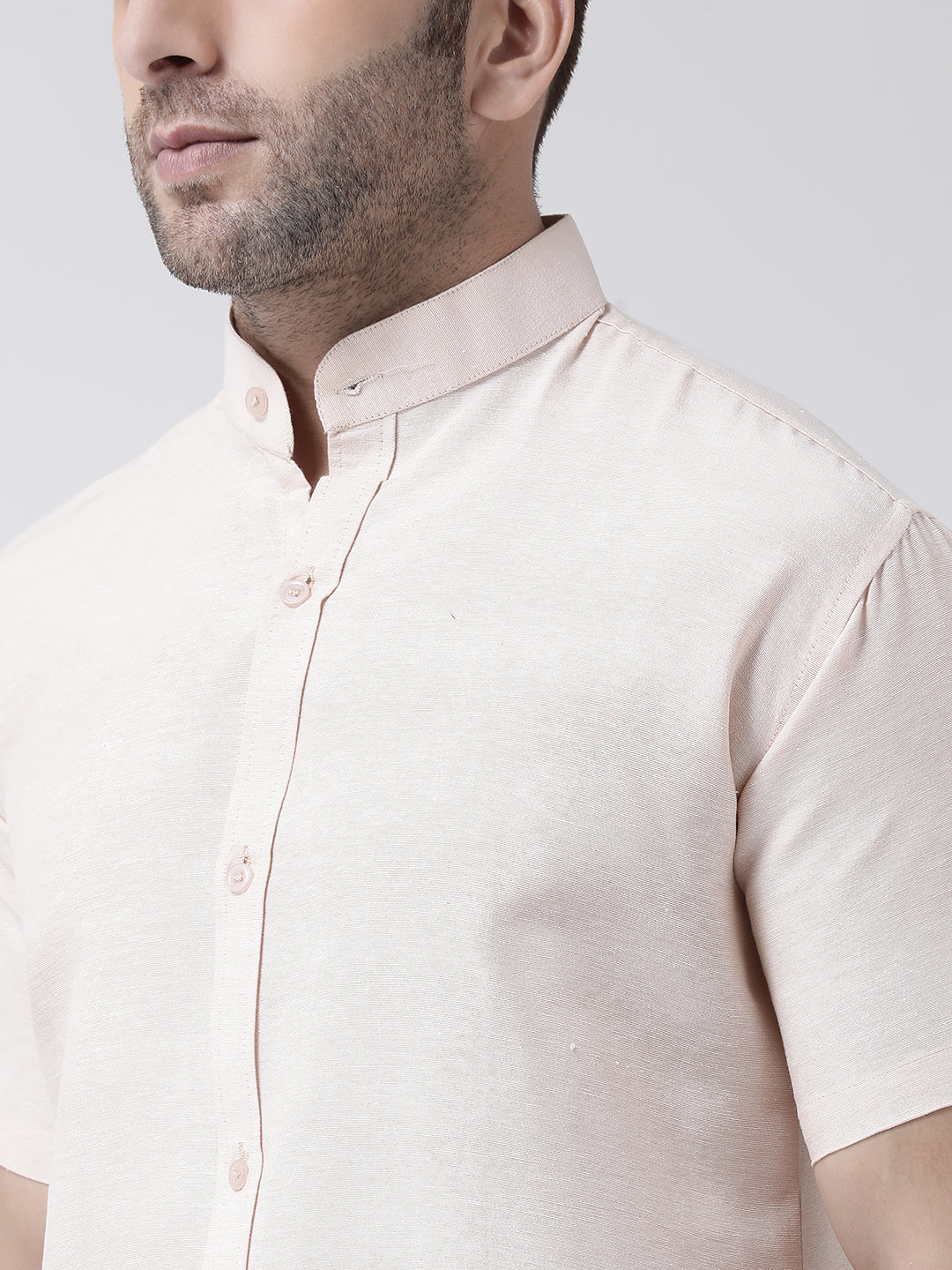 RIAG Beige Men's Chinese Collar Half Sleeves Shirt