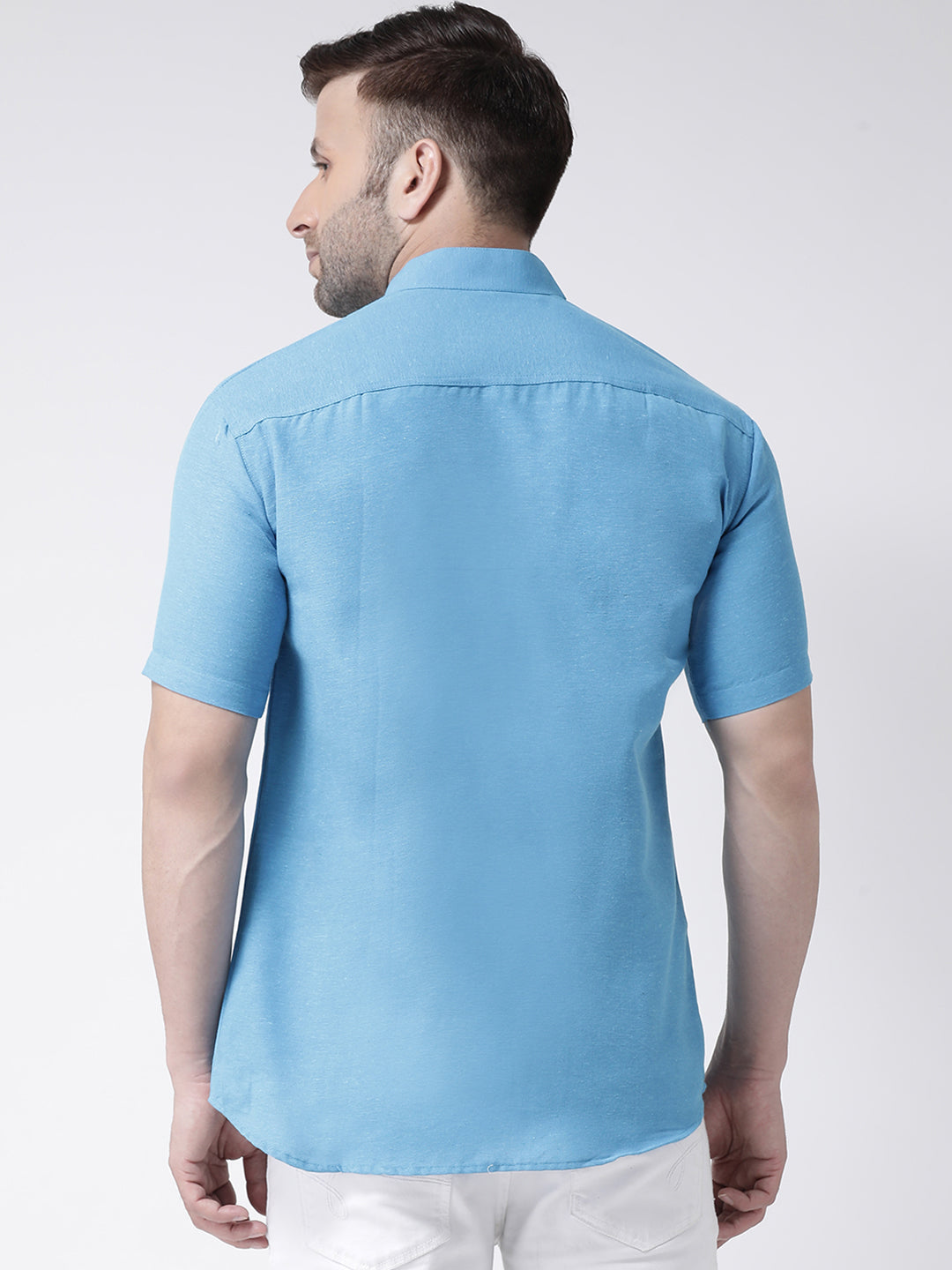 RIAG Firozi Blue Men's Chinese Collar Half Sleeves Shirt