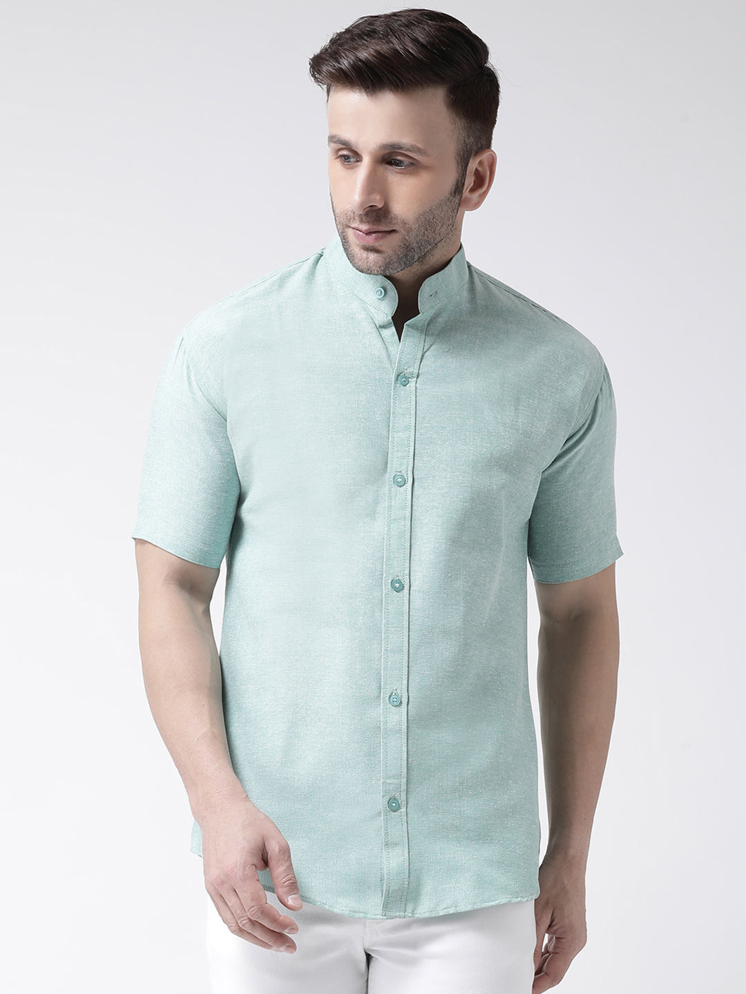 RIAG Green Men's Chinese Collar Half Sleeves Shirt
