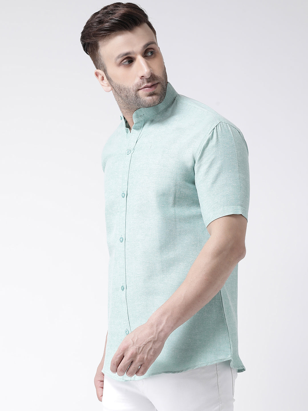 RIAG Green Men's Chinese Collar Half Sleeves Shirt