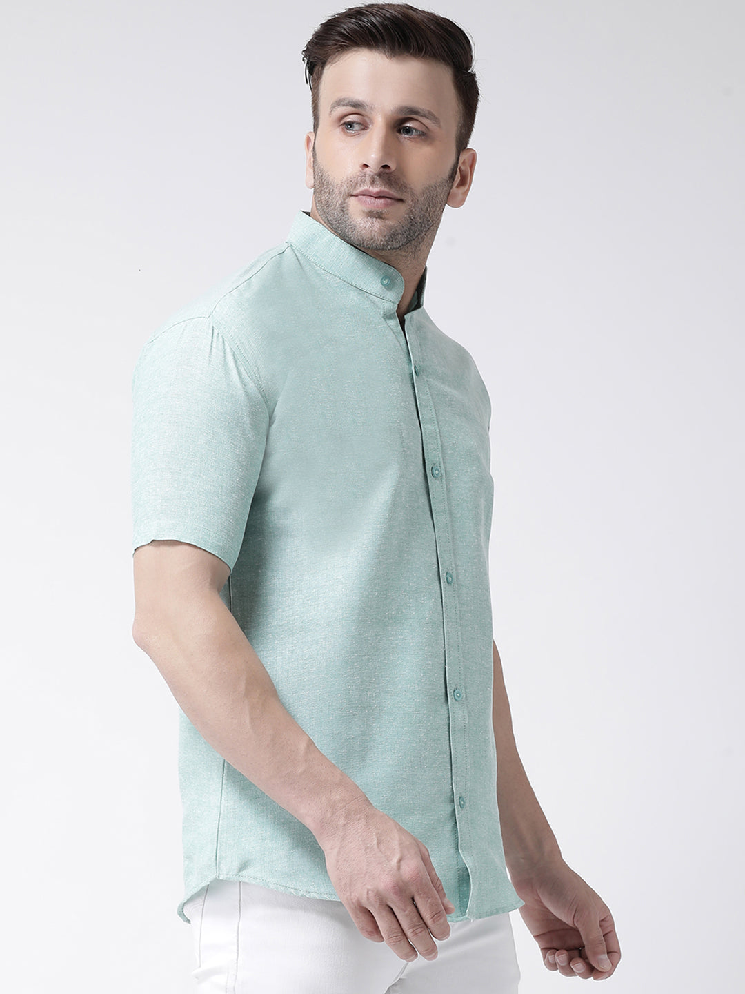 RIAG Green Men's Chinese Collar Half Sleeves Shirt